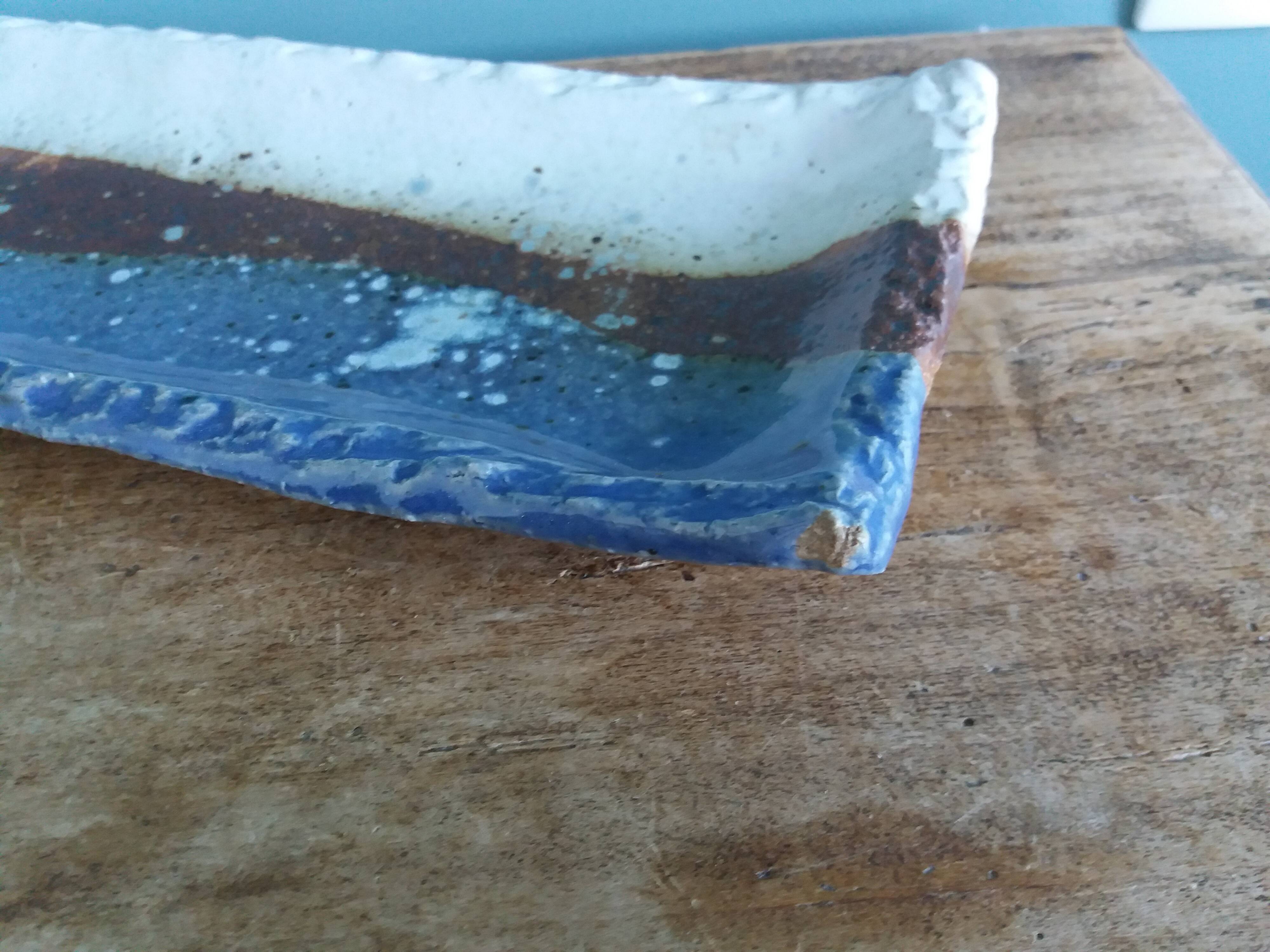 Brutalist ceramic pen holder, signed