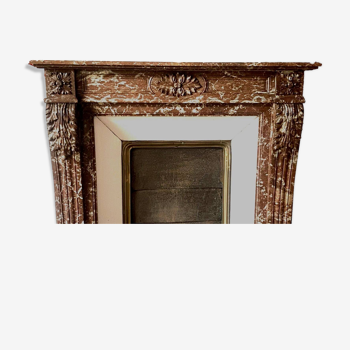 Louis XVI Style Fireplace In Speckled Red Marble 20th Century