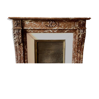 Louis XVI Style Fireplace In Speckled Red Marble 20th Century