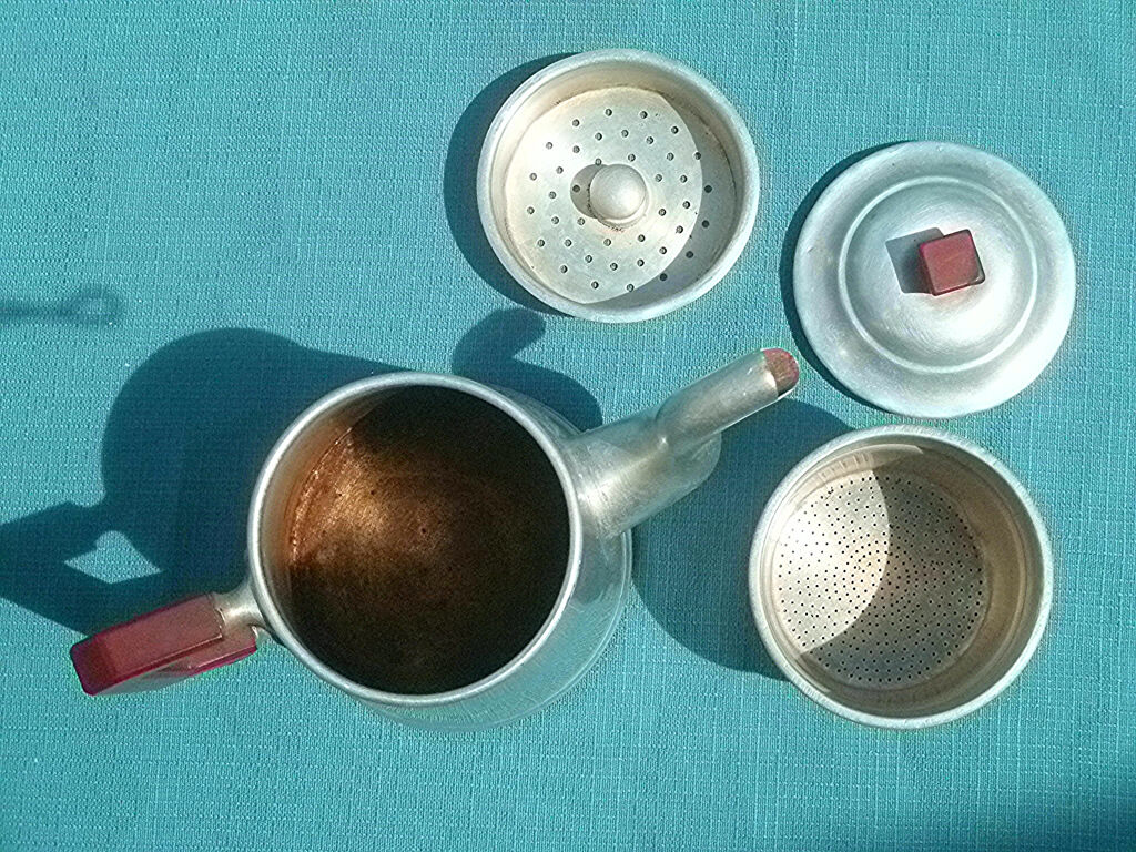 Old aluminum coffee maker, vintage