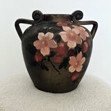 Sculptural vase signed Louis Giraud, Vallauris, hand-painted floral decoration.