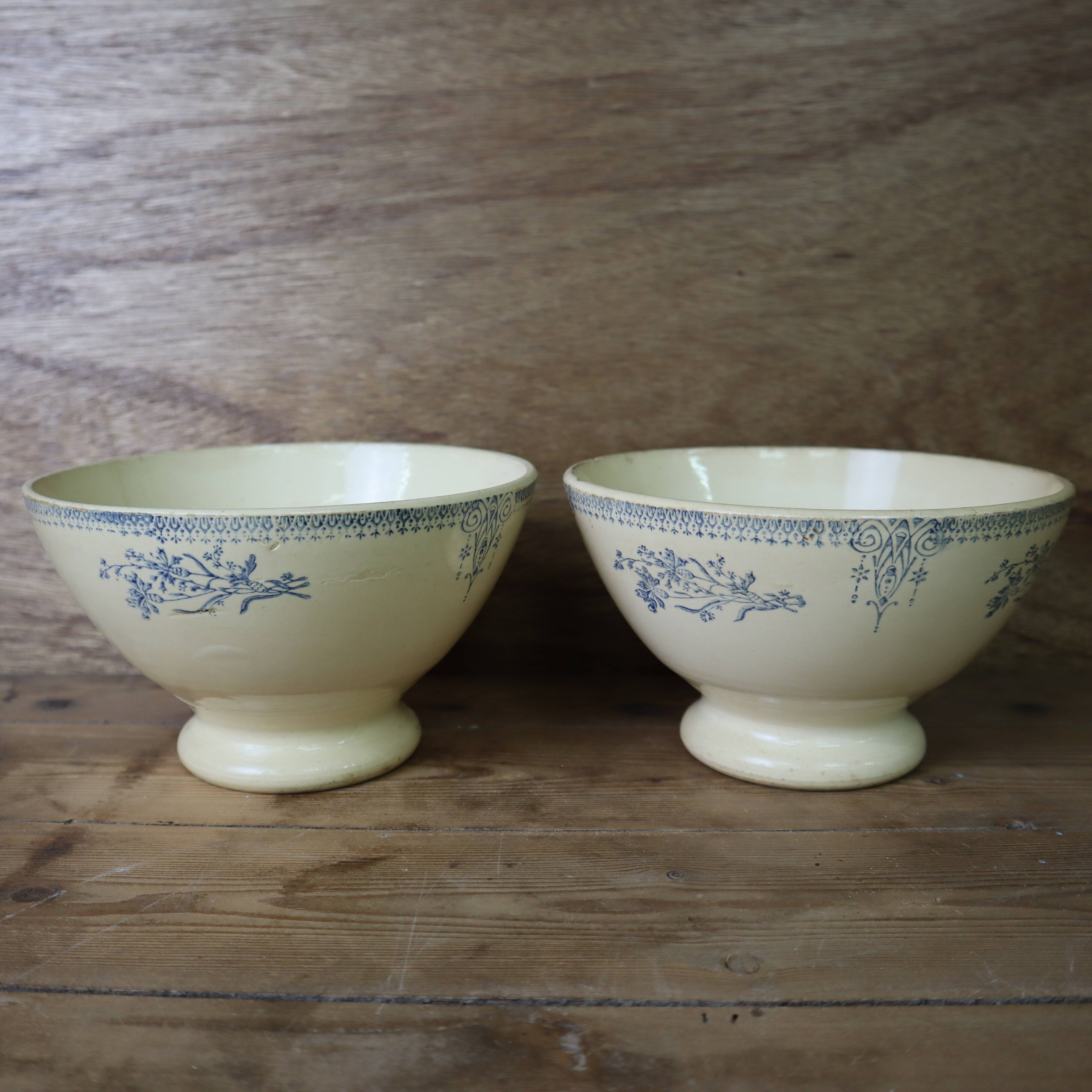 Set of 2 old large Terre de Fer bowls Digoin Sarreguemines