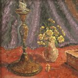 Tableau huile sur nature morte en masonite signé daté 1942