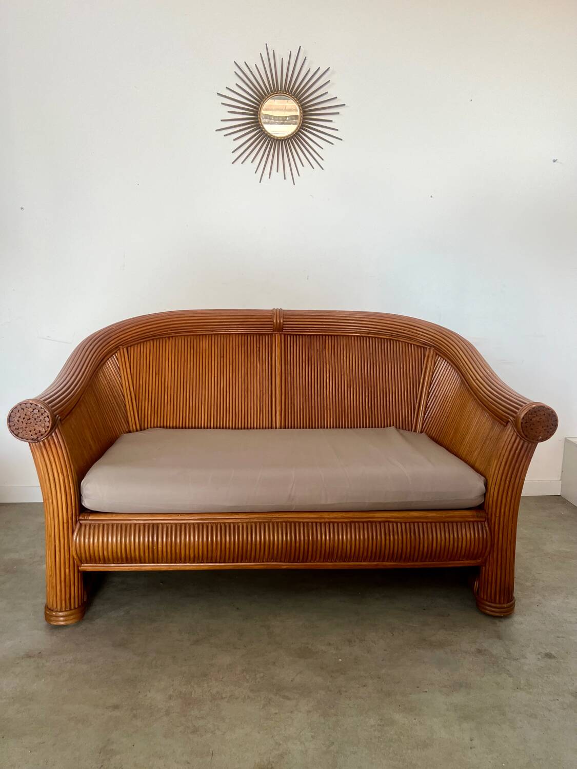 Old 2-seater rattan sofa Italian design from the 70s vintage