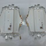 Pair of Wall Sconces Hillebrand Brass Glass Ice Cube Skycraper circa 1970