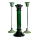 Vintage Glass and Metal Candlesticks Green