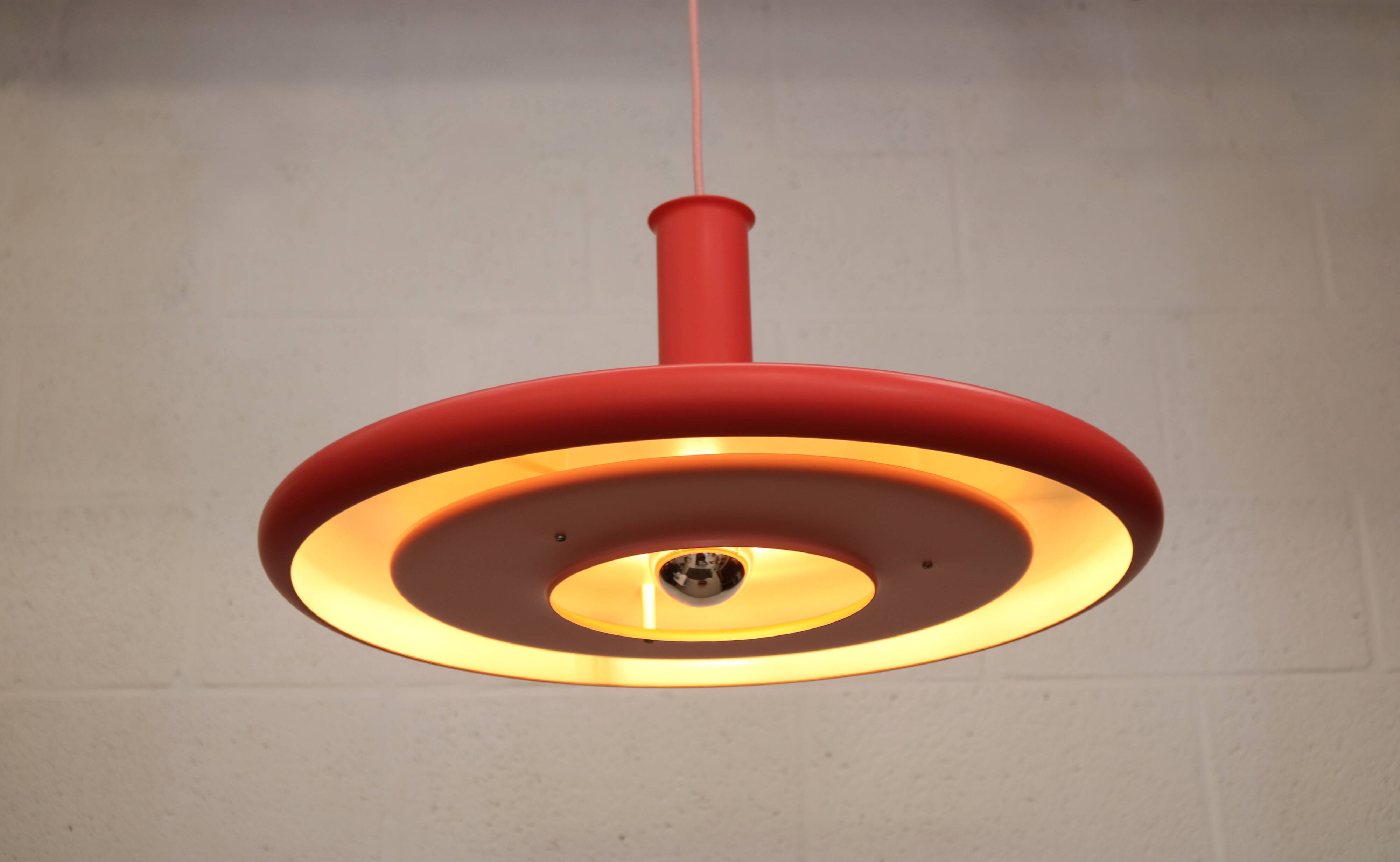 Pink Fog & Morup Optima vintage pendant lamp: Hans Due design, Denmark 1970