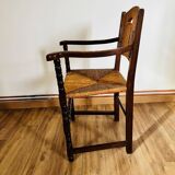 Wood and straw armchair