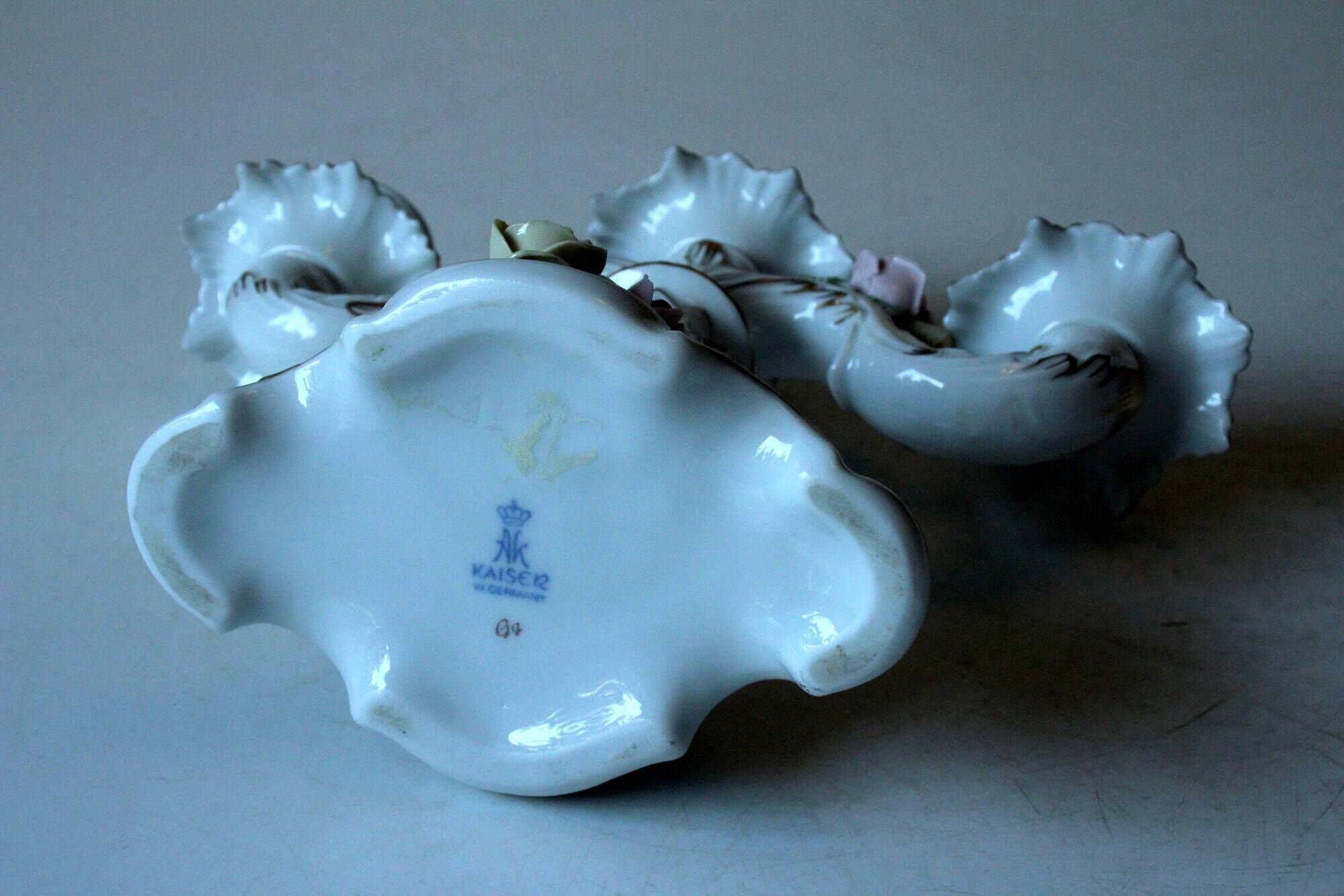 Porcelain candle holder from the 1960s, by AKKaiser, with 3 arms, vintage