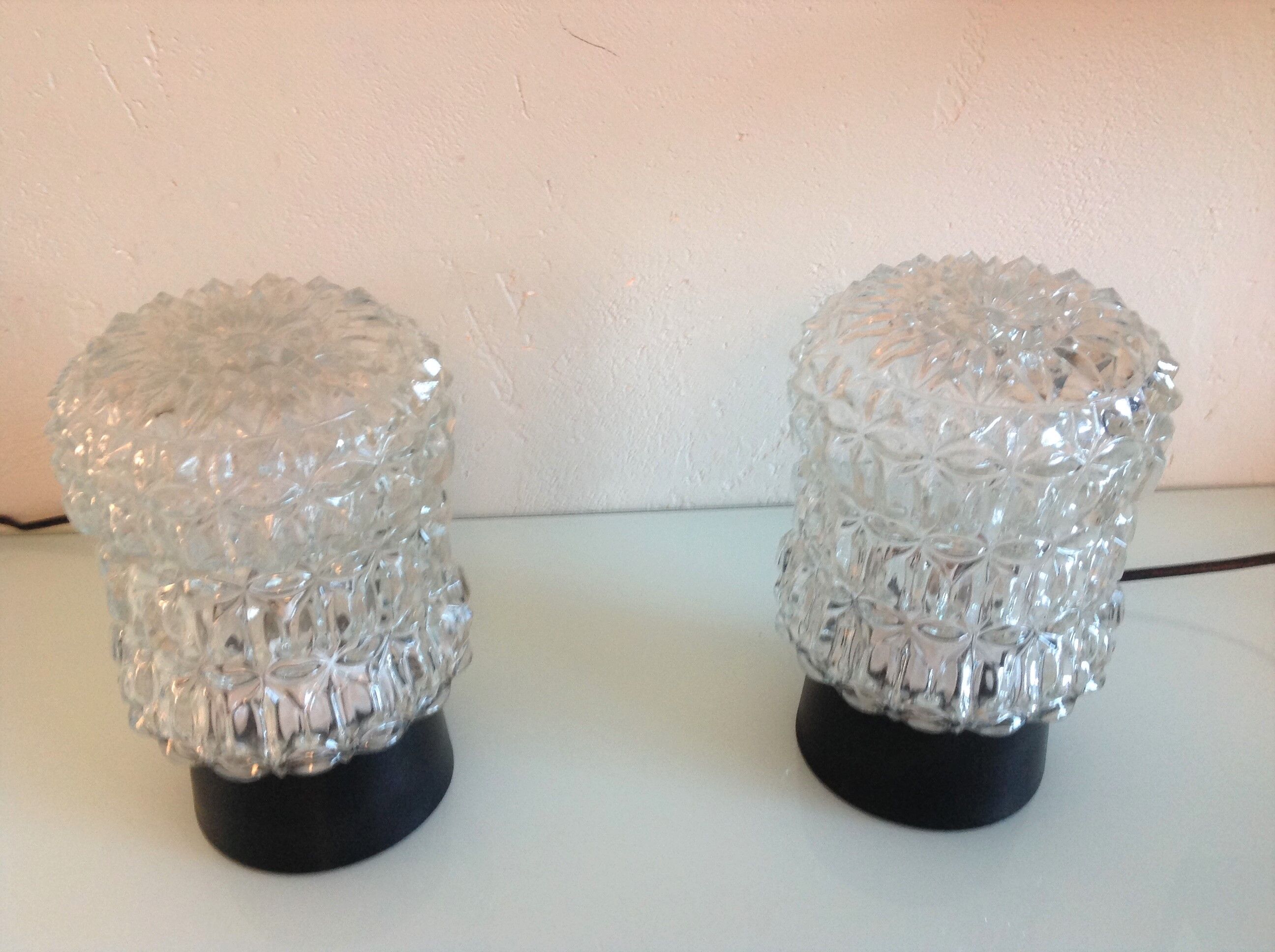 Paire de lampes de chevet en verre structuré / vintage années 60-70