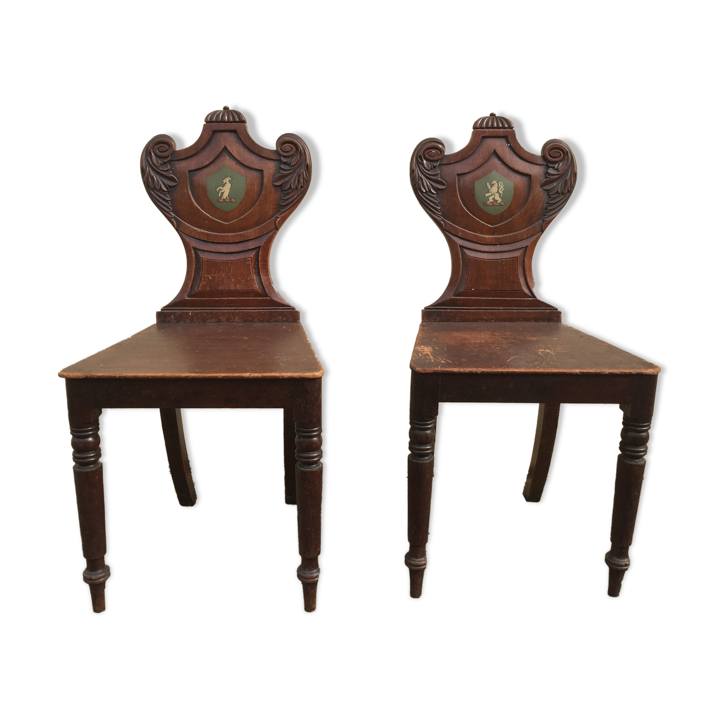 Pair of Victorian walnut chairs. "Hall Chairs"