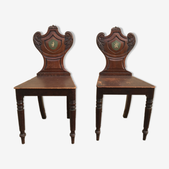 Pair of Victorian walnut chairs. "Hall Chairs"