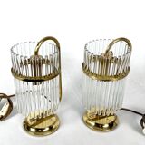 Vintage Italian pair of Signed brass table lamps by Sciolari. Italy 1970s