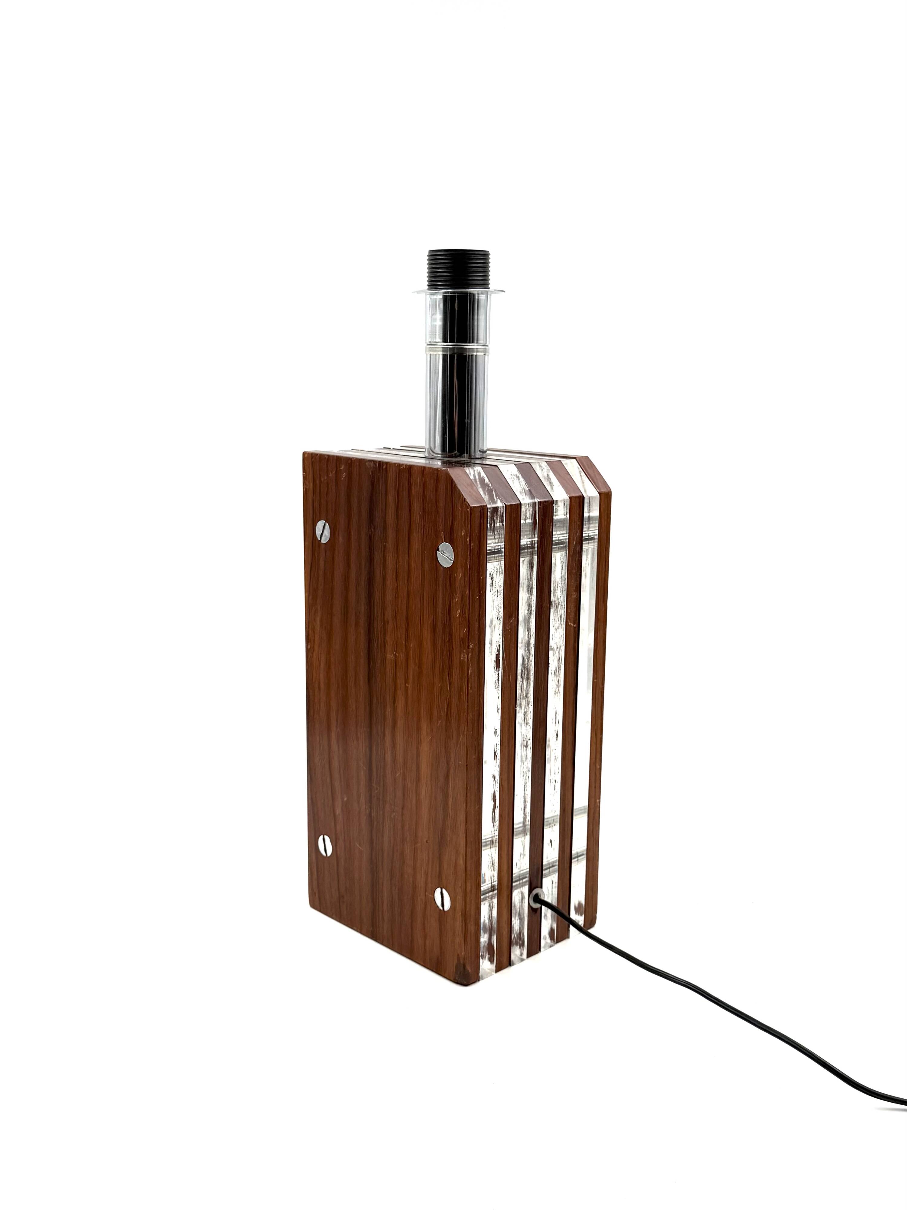Hollywood regency wood and lucite table lamp base, Italy, 1970s