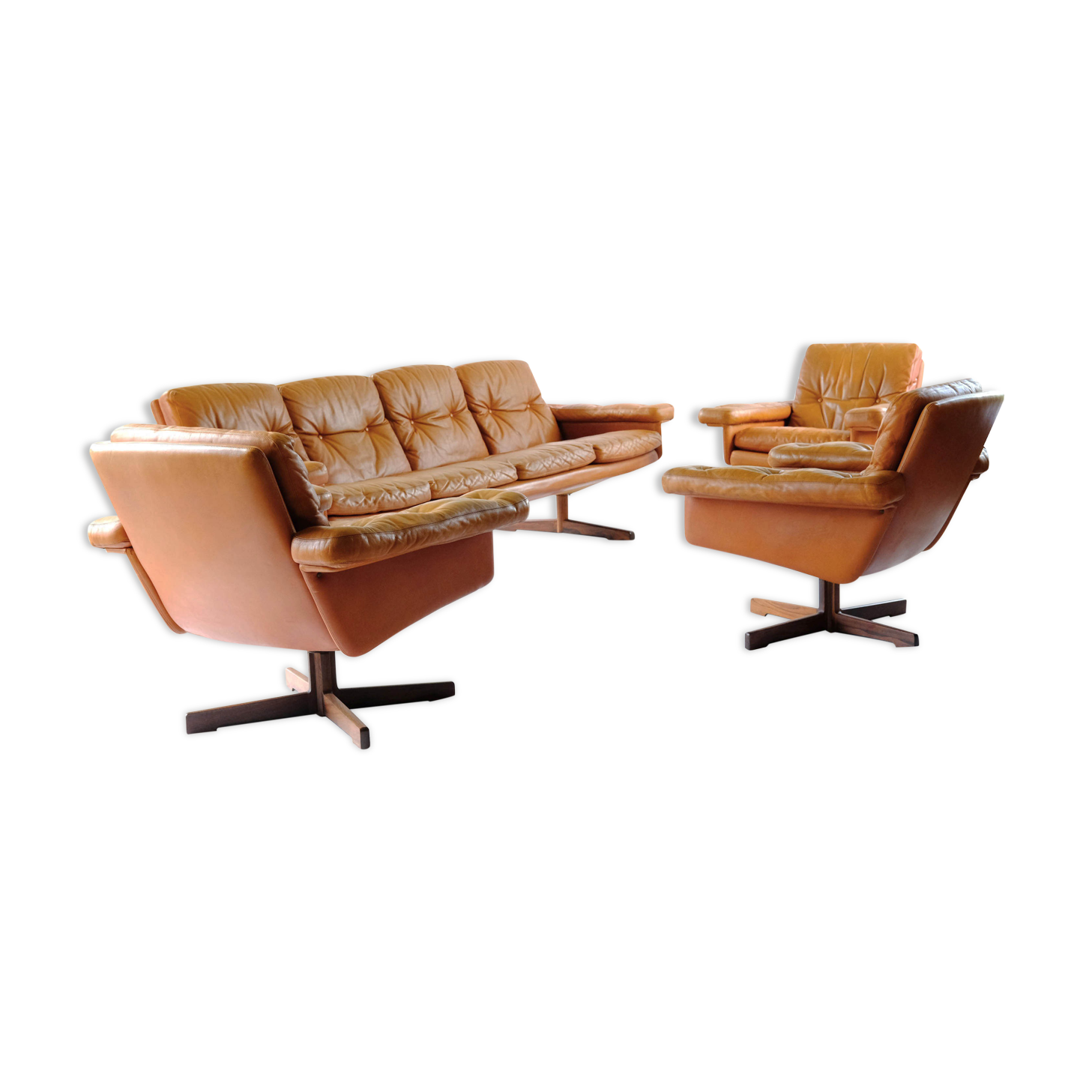 Set of Leather Sofa & 3 Armchairs by Sven Ivar Dysthe, Norway 1960's
