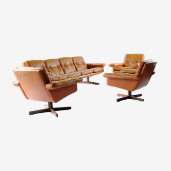 Set of Leather Sofa & 3 Armchairs by Sven Ivar Dysthe, Norway 1960's