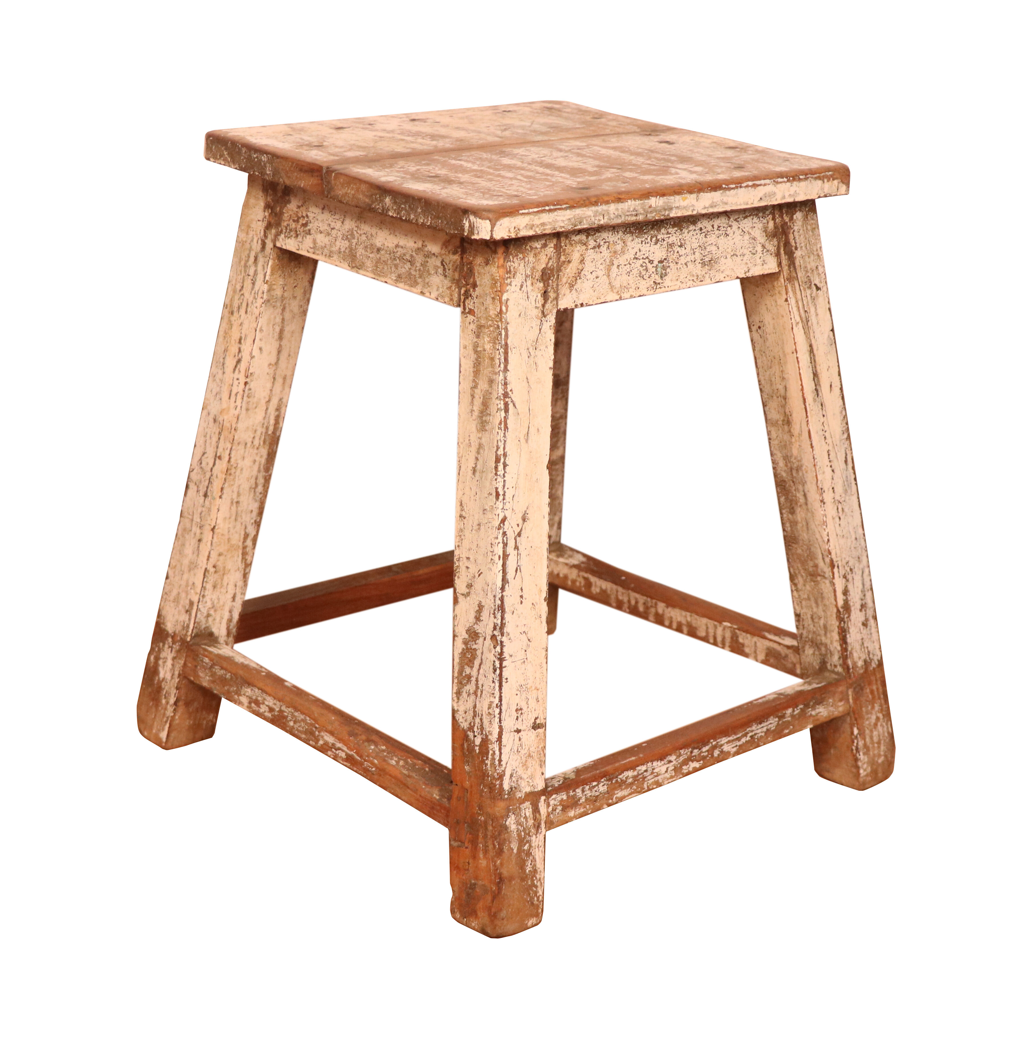 Old burmese teak workshop stool original ecru-teak patina