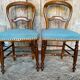 Pair of antique louis philippe chairs wood + blue vintage fabric seat