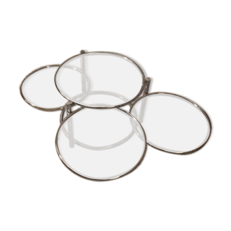 Round coffee table in glass and chrome 4 removable trays