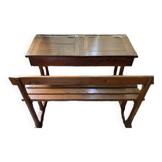 School desk with 2 porcelain inkwells