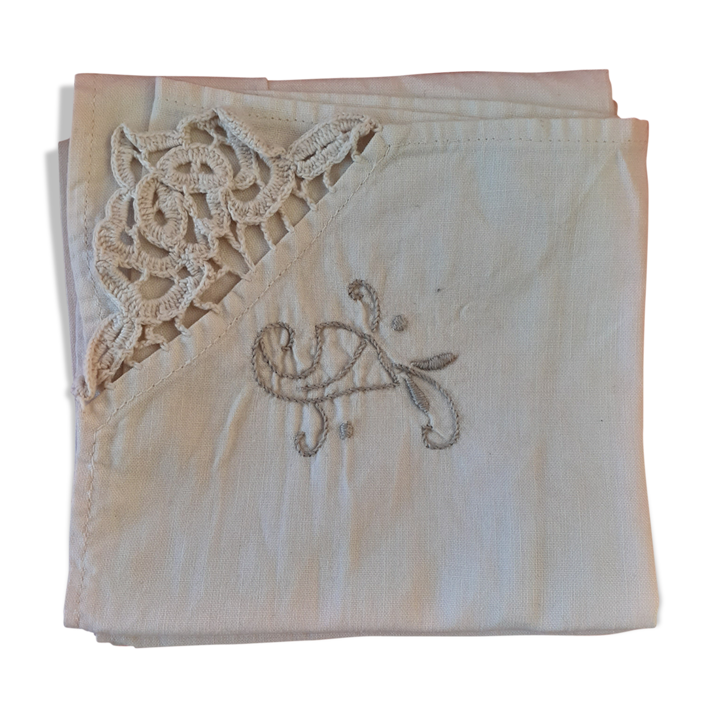 Set of 11 table towels with embroidery and handmade crochet
