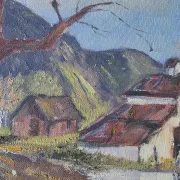 Vintage Oil Landscape Painting - Impasto Barn Scene