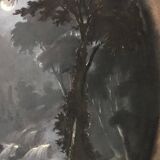 Waterfall in the moonlight, pastel