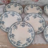 Lot de 9 assiettes diverses en faïence ancienne début 1900 décor roses bleues