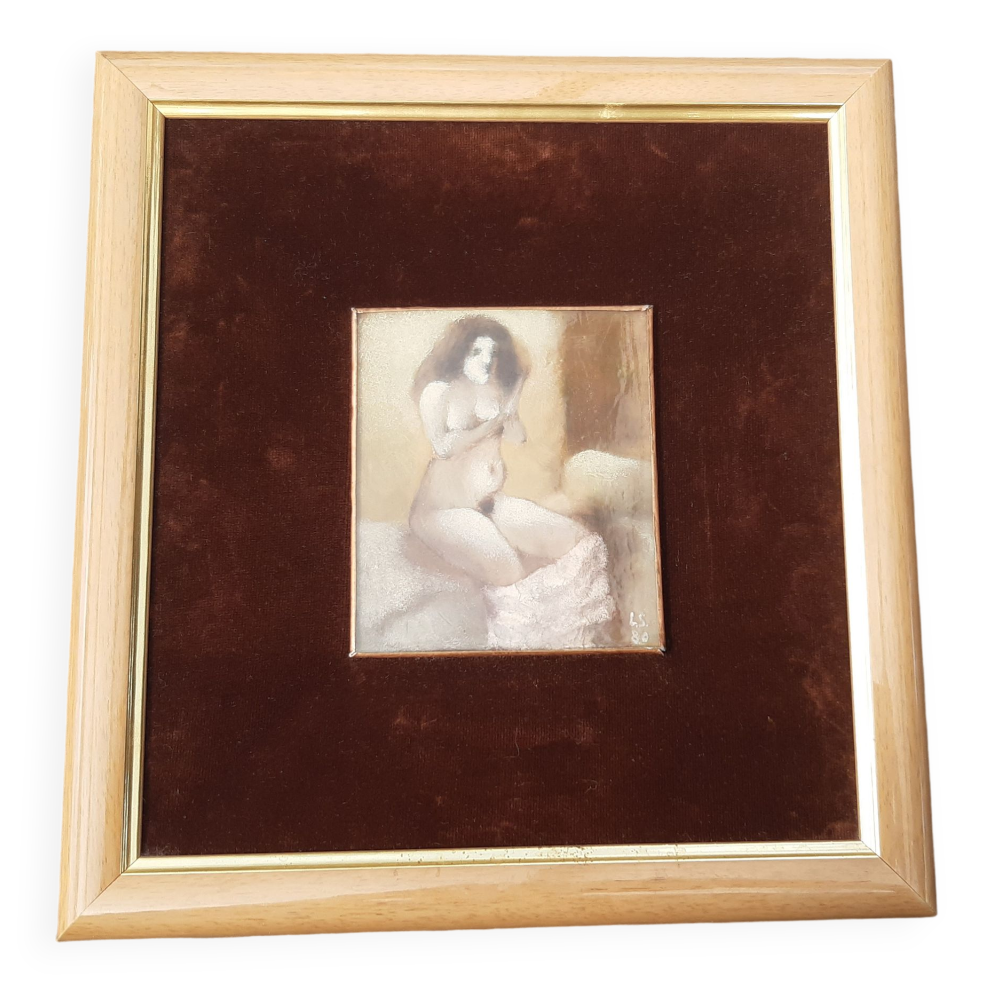 Female nude painting, Painting on copper.