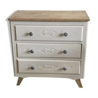 Commode années 30 rénovée couleur lin & bois brut