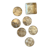 Set of mother-of-pearl coasters with mother-of-pearl ramekin