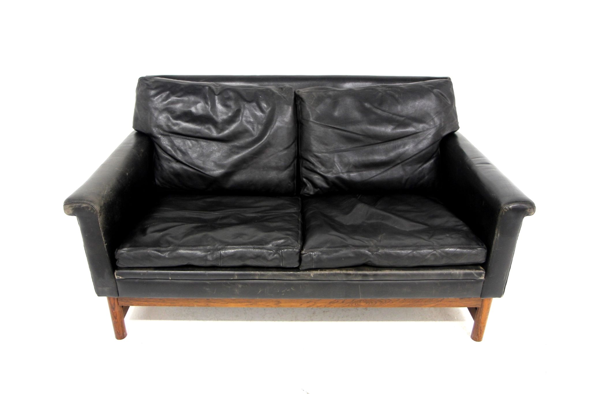 Scandinavian leather sofa 2 seater, Sweden, 1950