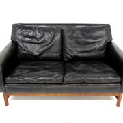 Scandinavian leather sofa 2 seater, Sweden, 1950