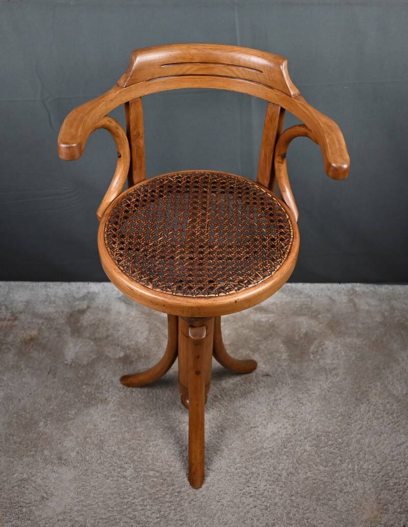 Swivel Chair for Children in Stained Beech, Thonet Style – Early 20th Century