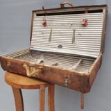 Valise jumelle malle de voyage cuir XIXe estampillée Debas Rouen