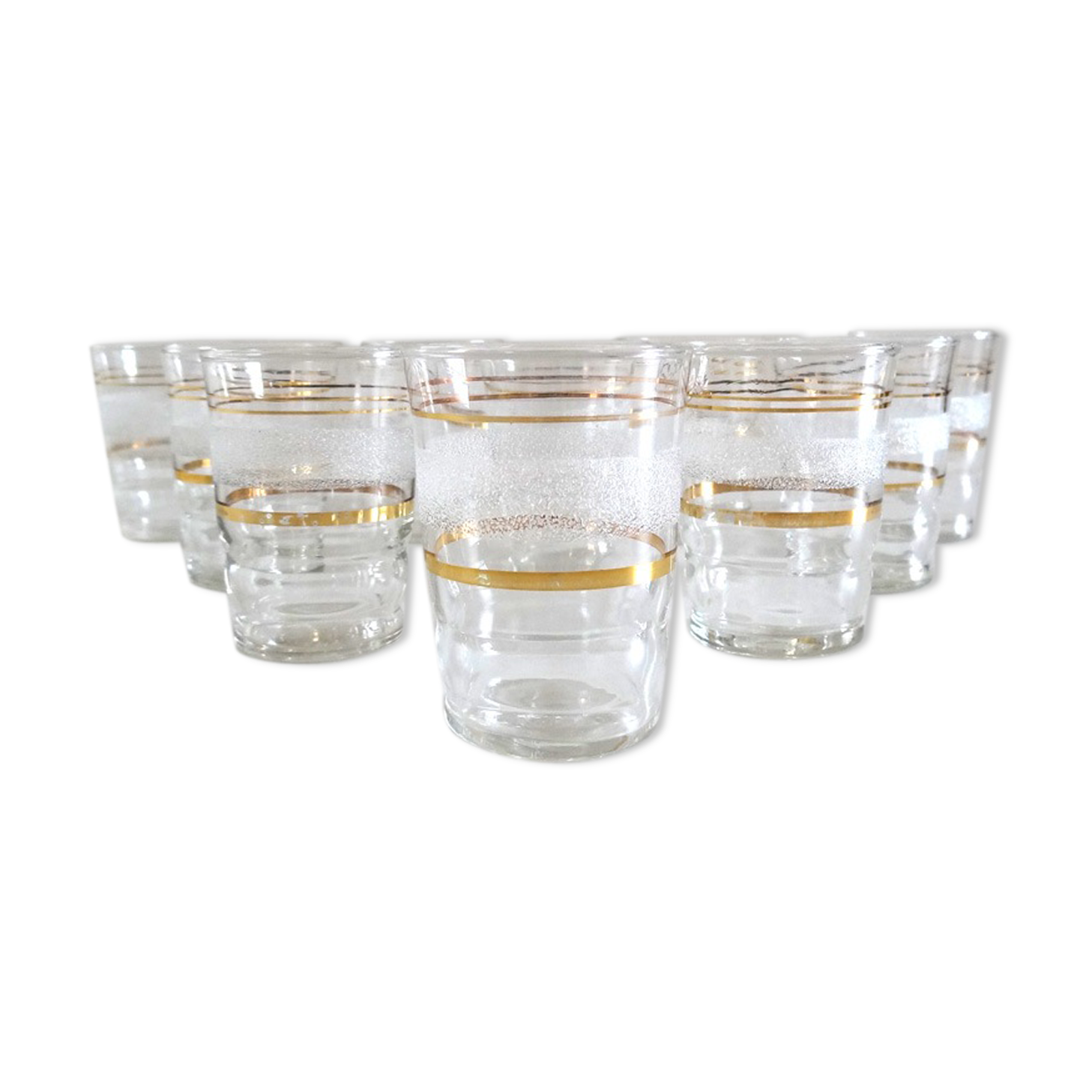 Série de 10 verres années 50 granités et dorés