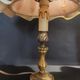 Pair of vintage bedside lamps with brass petticoat shades, 20th century