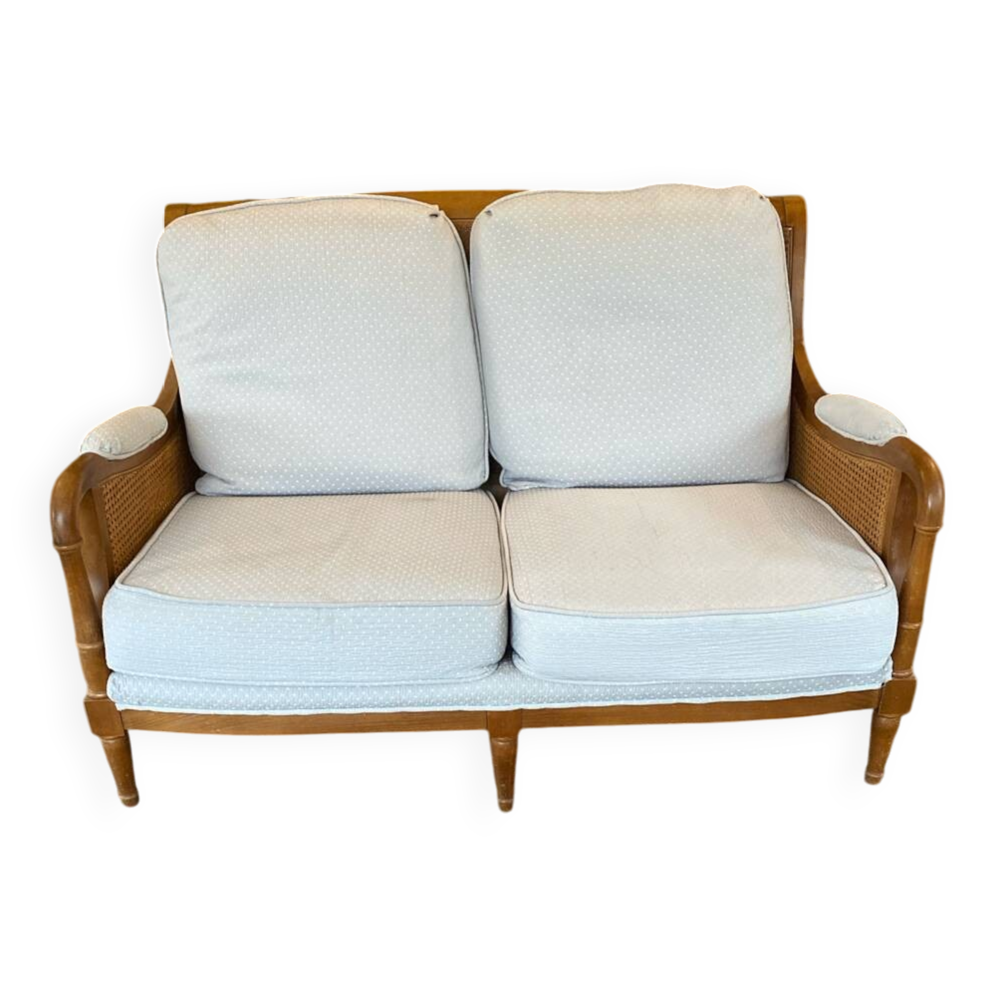 Sofa and armchair in cane and wood by Jean Roche