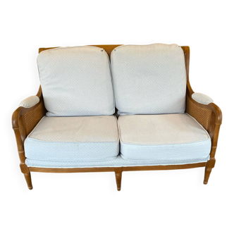Canapé et ses fauteuil en cannage et bois Jean Roche