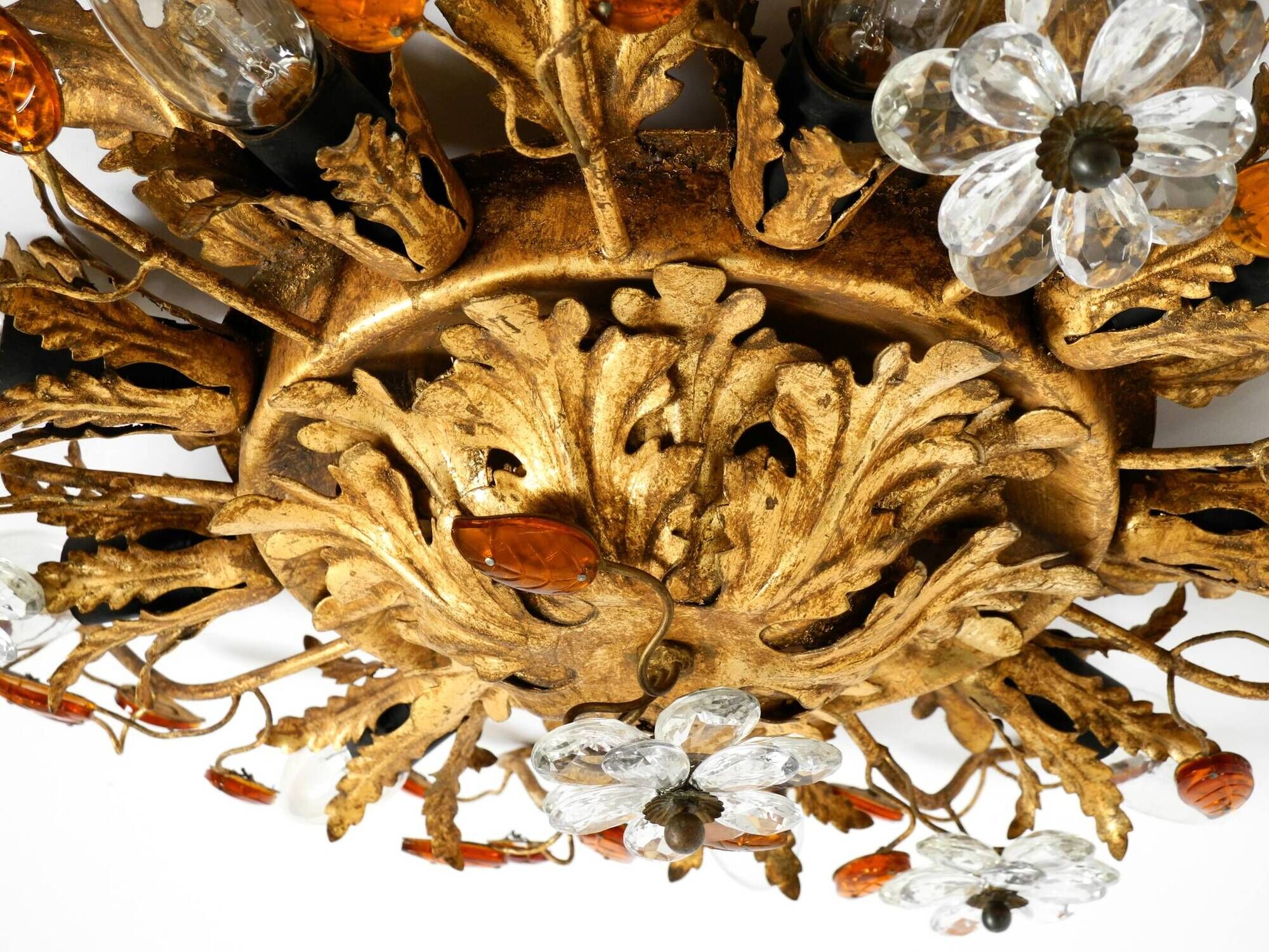 Large gilt Italian ceiling lamp from the 1960s by Banci Firenze with 9 sock