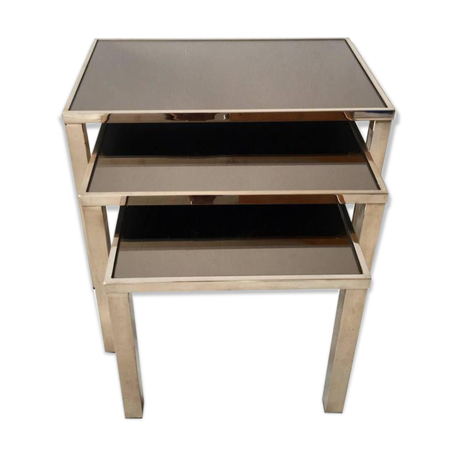 Set of gold-plated nesting tables 23 carats by Belgo Chrome Belgium 1960 s