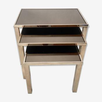 Set of gold-plated nesting tables 23 carats by Belgo Chrome Belgium 1960 s