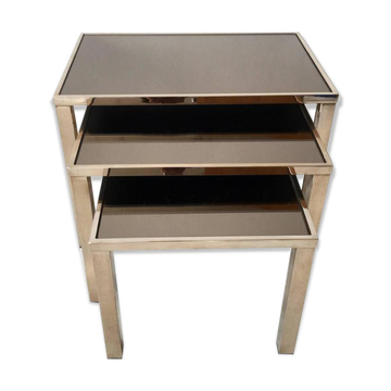 Set of gold-plated nesting tables 23 carats by Belgo Chrome Belgium 1960 s