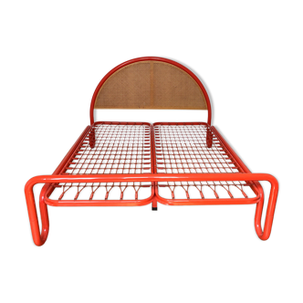 160 Bed Frame in Gae Aulenti Style, Tubular Metal and Rattan, 1960s