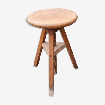 Tabouret d’atelier à vis hauteur réglable pied tripode en hêtre