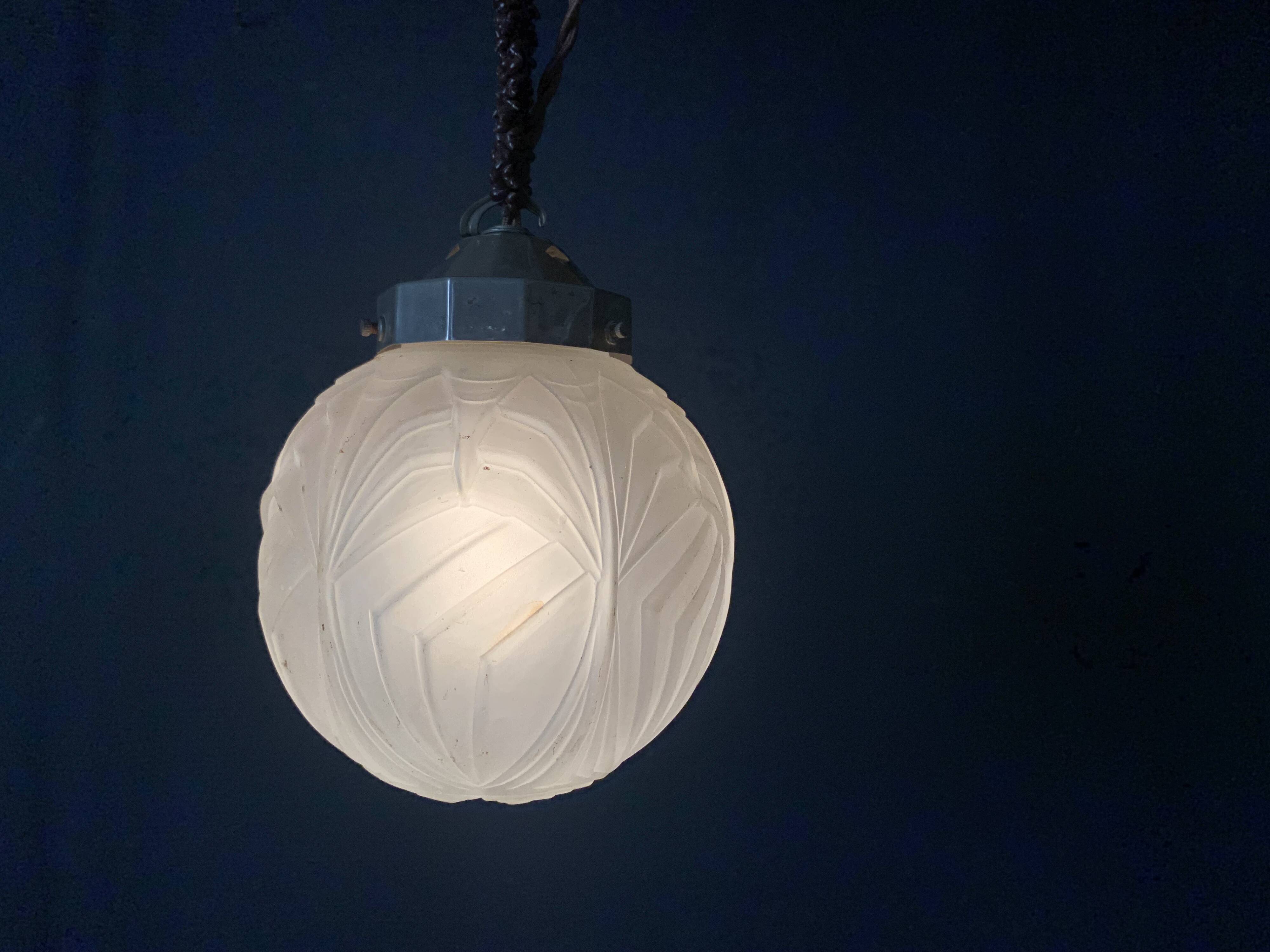 Art Deco molded glass globe pendant light, 1930