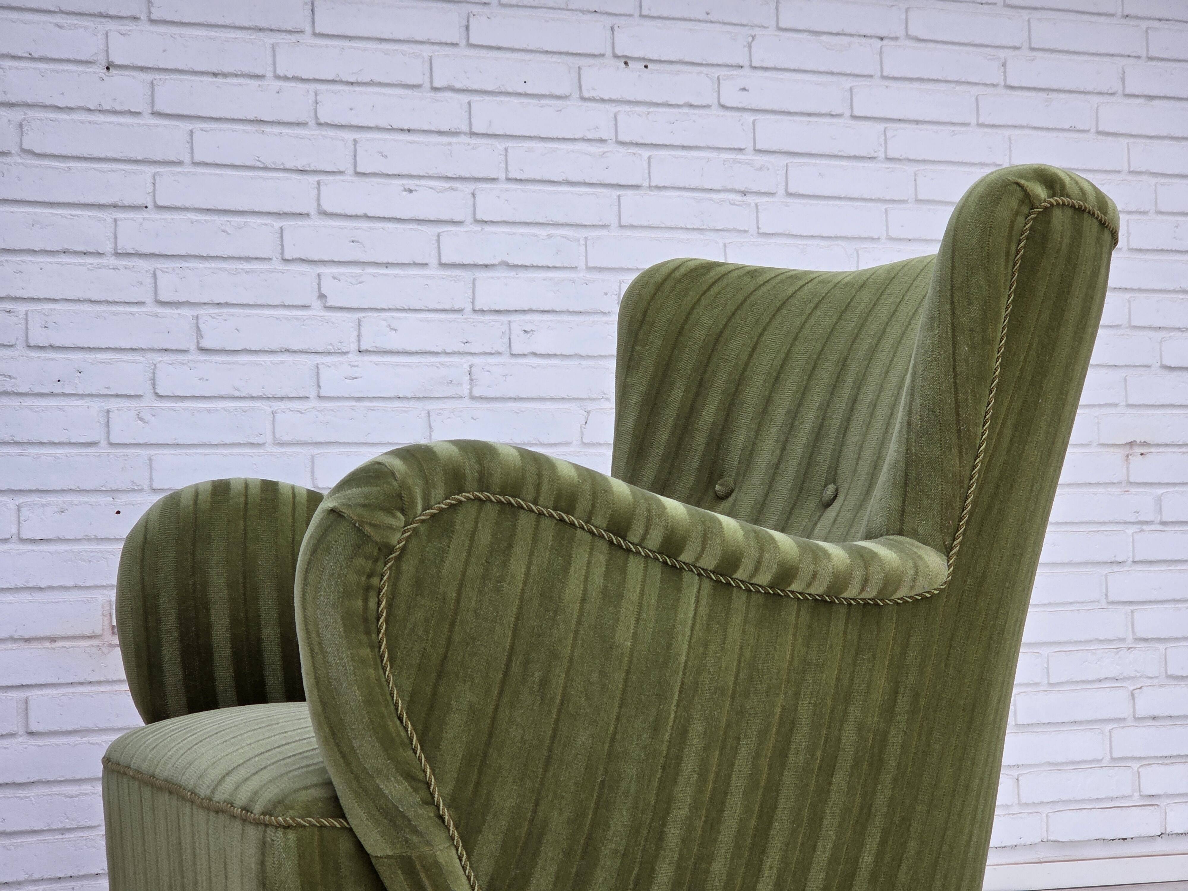1960s, Danish armchair, original green furniture velour.