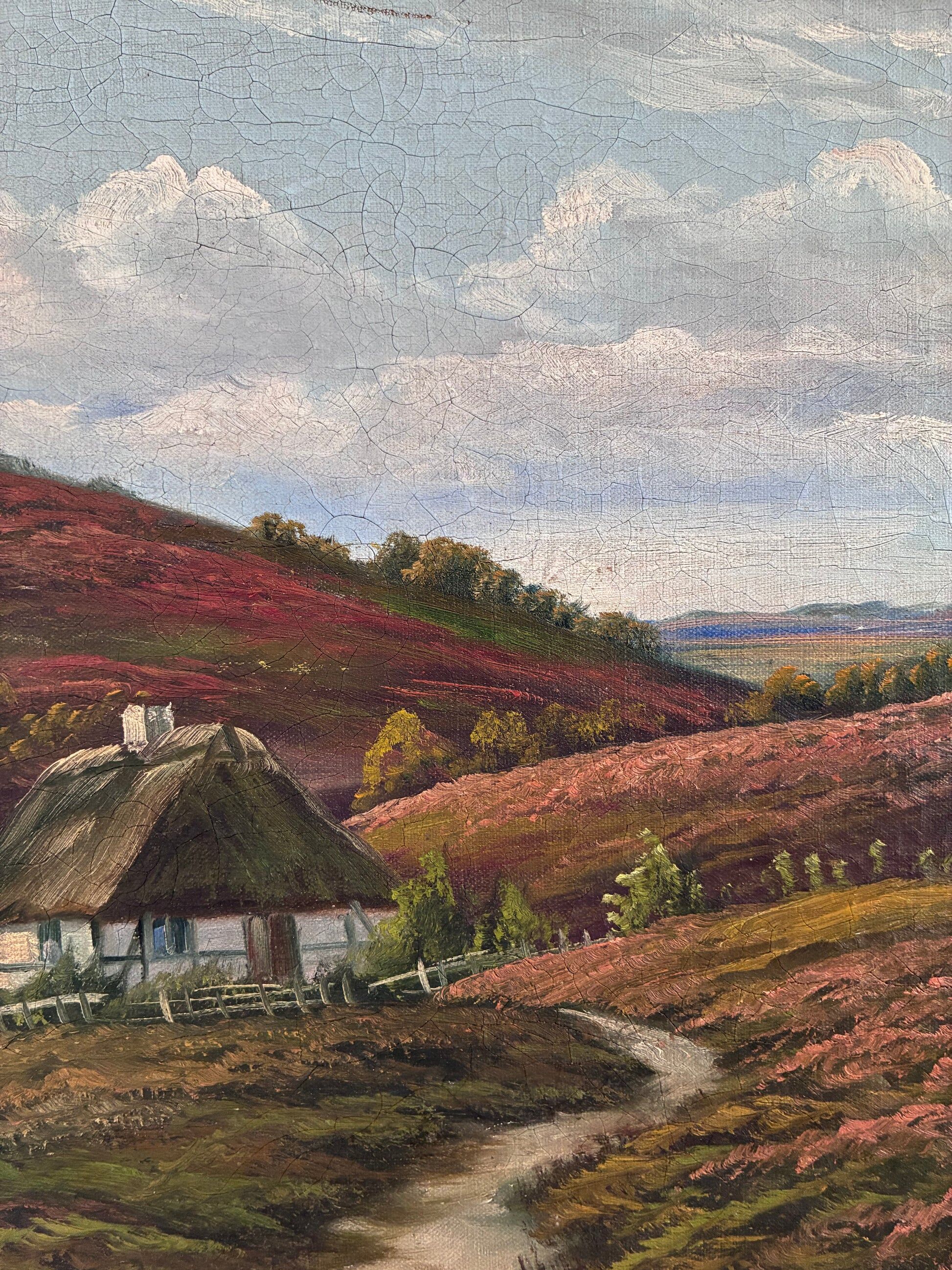 Antique original landscape oil painting, signed countryside art