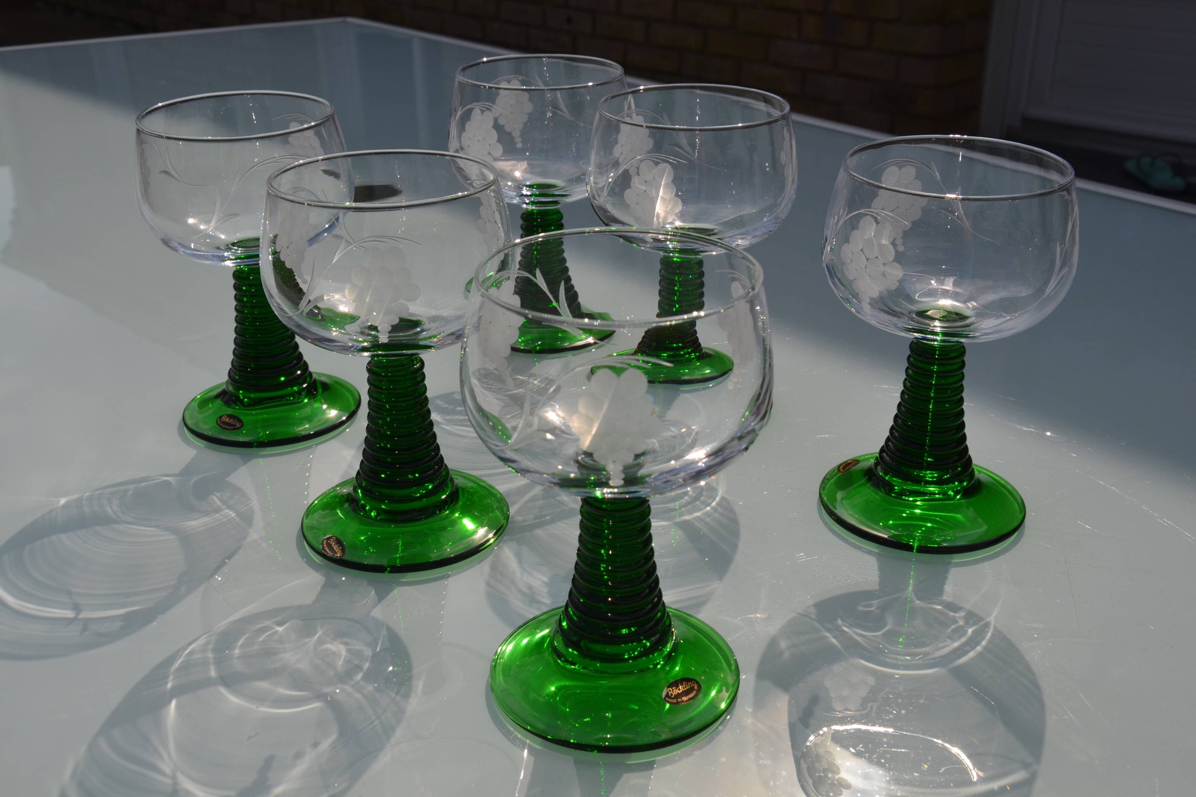 6 large engraved glasses Roemer Böckling Germany