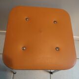 Tabouret en métal chromé assise skaï marron